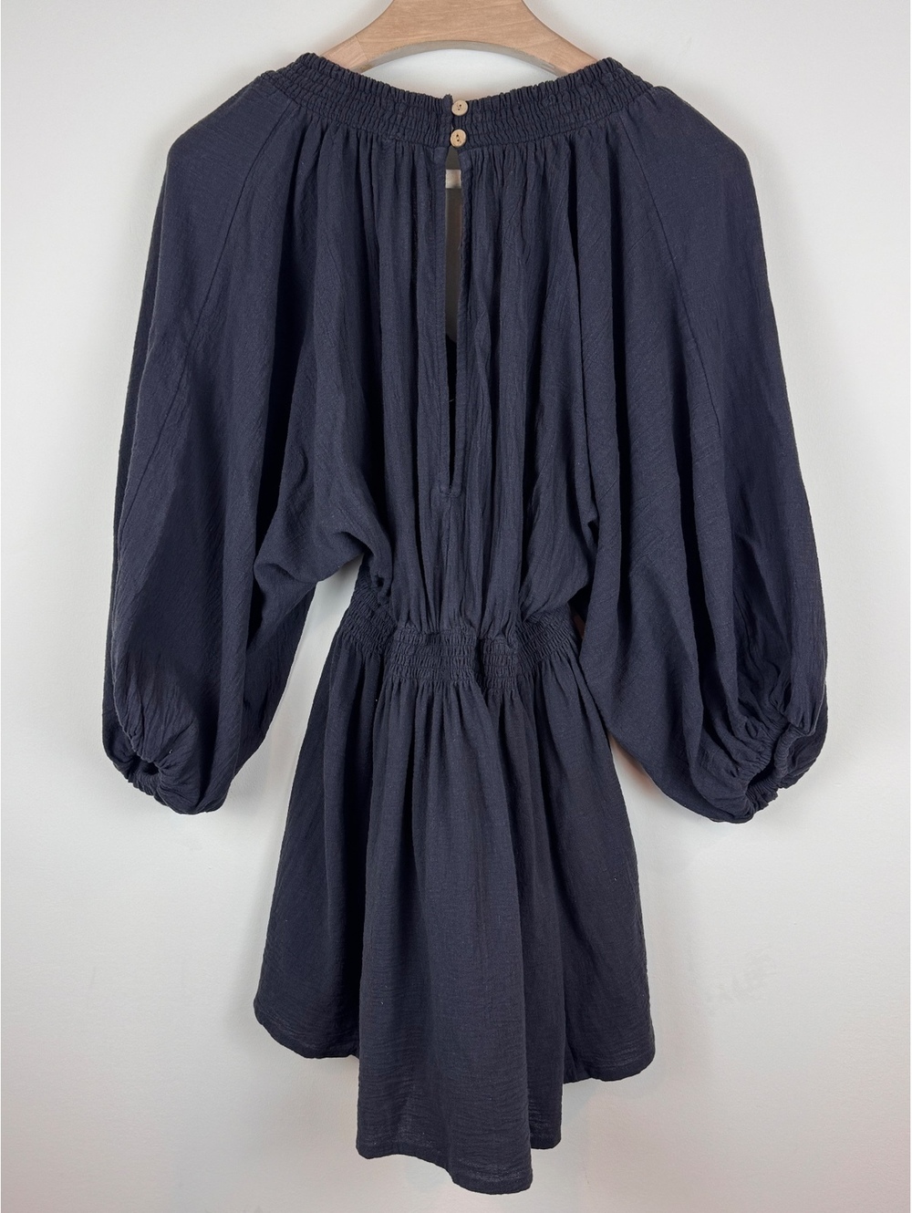 Free People For The Moment Mini Dress Black Cotton Boho Balloon Sleeve Size S - Picture 5 of 13